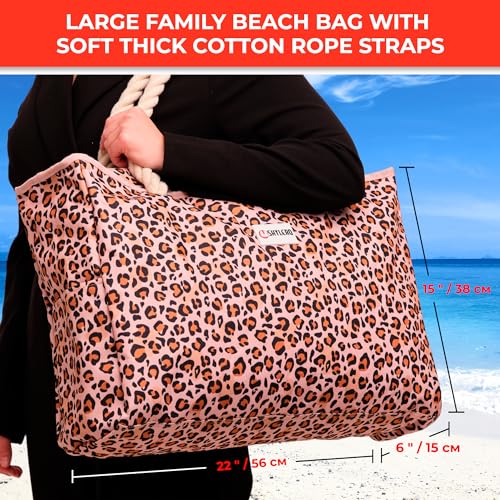 Beach Bag and Pool Bag Has Cooler Pocket, 7 Pockets Total, Zip Top. Family Size Waterproof Beach Tote - color: Leopard