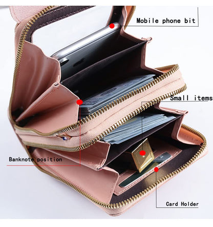 Anti-Theft Leather Bag,Small Crossbody Cell Phone Purse Wallet for Women,RFID Block Phone Purse Crossbody with Shoulder Strap - color: Grey
