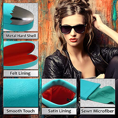 MyEyeglassCase Hard Sunglasses case - Women Glasses Case Holder - Large Durable Eyeglass Case Hard Shell with Pouch & Cloth - color: Z-combo As113 Turquoise