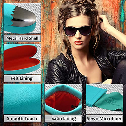 MyEyeglassCase Hard Sunglasses case - Women Glasses Case Holder - Large Durable Eyeglass Case Hard Shell with Pouch & Cloth - color: Z-combo As113 Turquoise