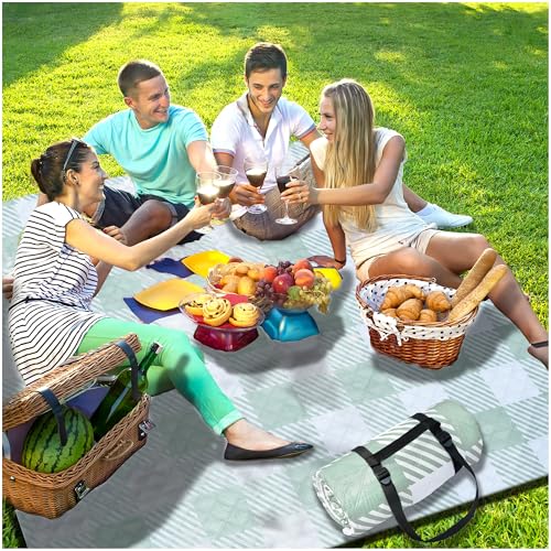 Extra Large Picnic Blankets Portable 80x80 Oversized Waterproof Sandproof Outdoor Beach Blanket Camping Grass Mat Travel Essential Camper Accessories Glamping Items Hiking Supplies Hiker Necessities - color: Grass Green
