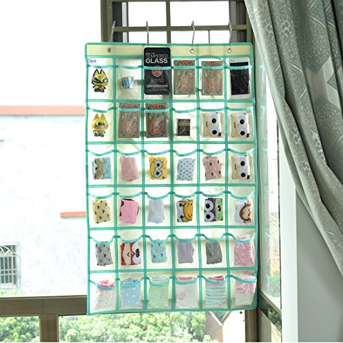 Over Door Hanging Closet Underwear Sock Storage Cell Phone Jewelry Organizer Clear Pockets (BEIGE, 36 POCKETS) - color: Beige