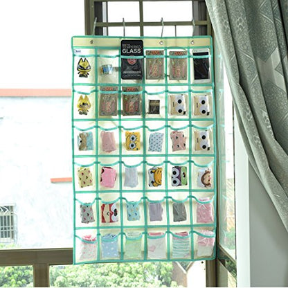 Over Door Hanging Closet Underwear Sock Storage Cell Phone Jewelry Organizer Clear Pockets (BEIGE, 36 POCKETS) - color: Beige
