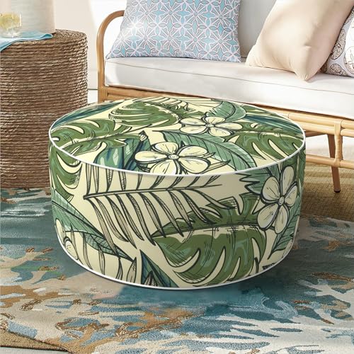 DYTXIII Inflatable Ottoman Stool D21 xH9 for Outdoor/Indoor Use, Water Repellent Patio Foot Rest with Portable Handle,Round Pouf Ottoman Suitable for Garden,Deck and Camping-Tropical Paradise - color: Tropical Paradise, size: 21"D x 21"W x 9"H