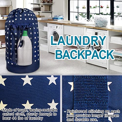 Dalykate Backpack Laundry Bag, Laundry Backpack with Shoulder Straps and Mesh Pocket Durable Nylon Clothes Hamper Bag with Drawstring Closure for College, Travel, Laundromat, Apartment - color: Starry Blue
