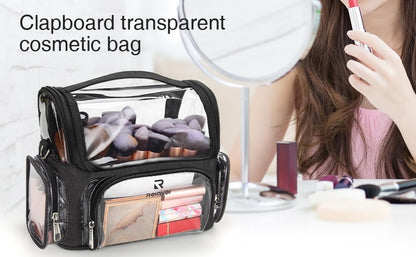 NAONAYA Makeup Brush Bag, Clear Makeup Brush Holder Professional Makeup Artist Travel Case Waterproof Cosmetic Organizer Bag, Full Open Easy to Access, with Adjustable Shoulder Strap and Dividers - color: clear, size: S
