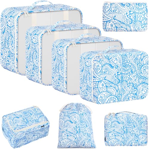 BAGAIL 8 Set Packing Cubes Luggage Packing Organizers for Travel Accessories-Blue paisley - color: Blue paisley, size: 8 Set