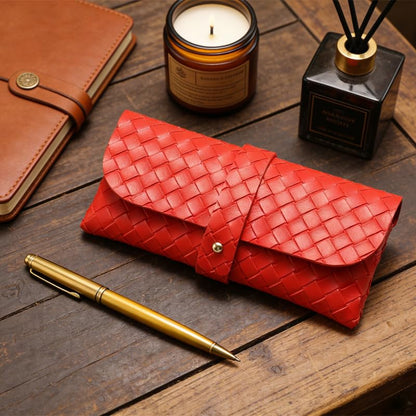 Portable Leather Glasses Case Anti-pressure Glasses Bag Coin Purse Storage Bag Suitable for Men and Women - color: Red