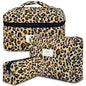 GISMTR 3Pcs Makeup Bag Cotton Quilted Travel Cosmetic Bag Cute Floral Makeup Pouch Large Toiletry Bag for Women Girls - color: Brown leopard print