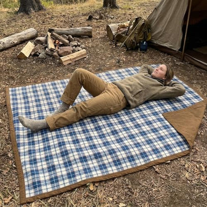 WP West Path Waxed Canvas Wool Camping Blanket & Bedroll – Waterproof Canvas Blanket, Oilskin Outdoor Blanket, Camp Blanket, Bushcraft Ground Cloth (Blue/White, Regular) - color: Blue/White, size: Regular