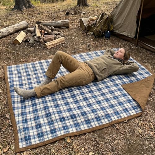 WP West Path Waxed Canvas Wool Camping Blanket & Bedroll – Waterproof Canvas Blanket, Oilskin Outdoor Blanket, Camp Blanket, Bushcraft Ground Cloth (Blue/White, Regular) - color: Blue/White, size: Regular