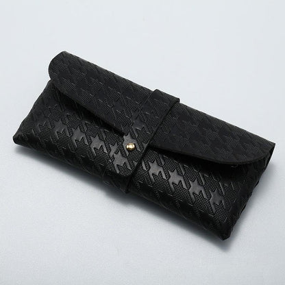 Portable Leather Glasses Case Anti-pressure Glasses Bag Coin Purse Storage Bag Suitable for Men and Women - color: Black (Bird View)