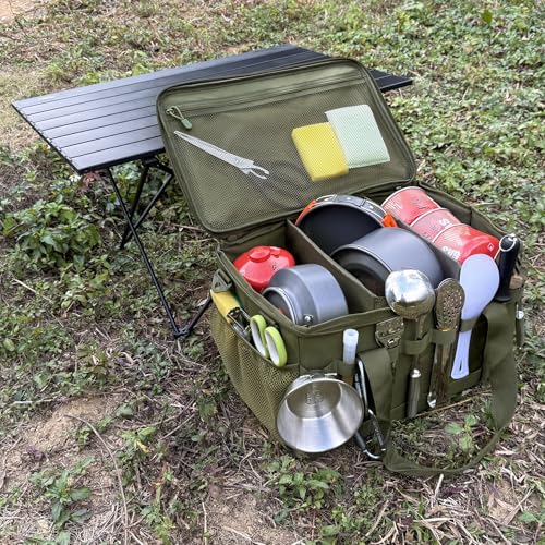 Tactical Camping Storage Bag 28L Tactical Utility Tote Bag Camping Cookware Organizer Trunk Organizer - color: Army Green