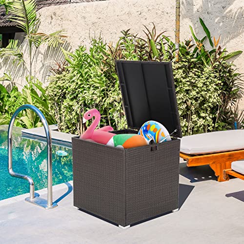 RELAX4LIFE Outdoor Storage Box 72-Gallon - Outside Wicker Storage Bin with Waterproof Zippered Liner, Gas Strut, Package Delivery Boxes for Outside, Accessories, Garden Tools Storage Deck Box
