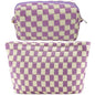 ZLFSRQ 2Pcs Checkered Makeup Bag for Women Large Small Checkered Cosmetic Bag Set Aesthetic Preppy Pencil Case Cute Pencil Pouch Purple Makeup Pouch for Purse Travel Toiletry Bags Zipper Skincare Bags - color: B-Checkered 2Pcs Mix Purple