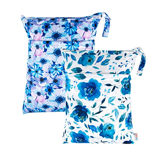 ALVA ALVABABY 2pcs Cloth Diaper Wet Dry Bags Waterproof Reusable with Two Zippered Pockets Travel Beach Pool Daycare Soiled Baby Items Yoga Gym Bag for Swimsuits or Wet Clothes L41104 - color: blue rose&chrysanthemum