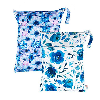 ALVA ALVABABY 2pcs Cloth Diaper Wet Dry Bags Waterproof Reusable with Two Zippered Pockets Travel Beach Pool Daycare Soiled Baby Items Yoga Gym Bag for Swimsuits or Wet Clothes L41104 - color: blue rose&chrysanthemum