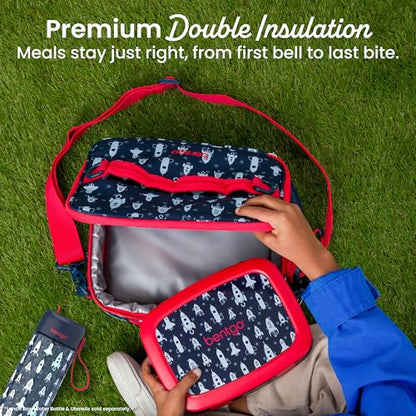 Bentgo Kids Lunch Bag - Durable, Double-Insulated Lunch Bag for Kids 3+; Holds Lunch Box, Water Bottle, & Snacks; Easy-Clean Water-Resistant Fabric & Multiple Zippered Pockets (Rocket) - color: Rocket