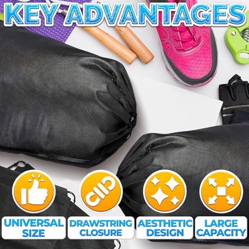 10 Pack Travel Shoe Backpack Set – Non-Mesh Solid 11.8"x15.75" Waterproof Drawstring Shoe Bags for Travel, Clothes, or Wet Gear – Lightweight Storage Organizer and Packing Essential for Women & Men - style: 10Pcs, Full Black, M Size
