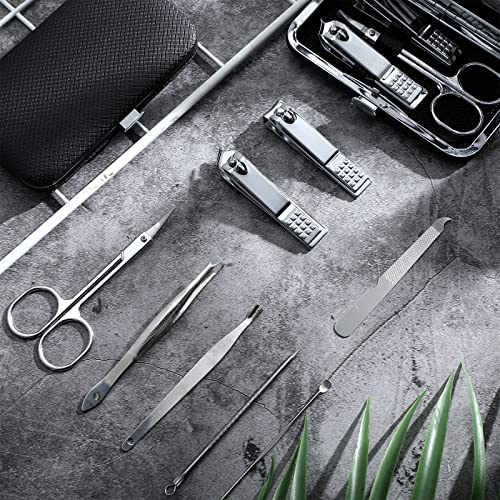 Hanaive 6 Set Manicure Set 48 Pcs Nail Clippers Pedicure Kit Gift for Fathers Day 8 in 1 Stainless Steel Grooming Kit Professional Nail Care Tools with Luxurious Travel Case for Men Women(Black) - color: Black