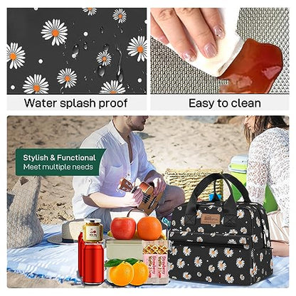 HOMESPON Insulated Lunch Bag for Women Men Lunch Box Cooler Lunch Tote for Work Picnic (Daisy) - color: Daisy