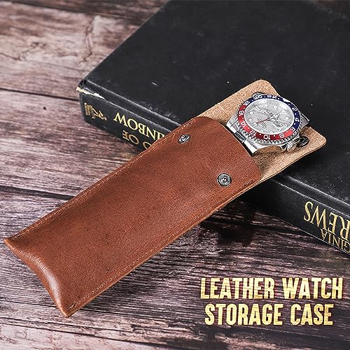 Personalized Custom Genuine Leather Watch Case,Simple Watch Bracelet Storage Bag,Portable Travel Watch Pouch (01 Brown) - color: 01 Brown
