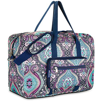 F.FETIVIN Weekender Carry On Bag Travel Duffle Medium Overnight Bag for Women(Green Floral) - color: 1-Green Floral