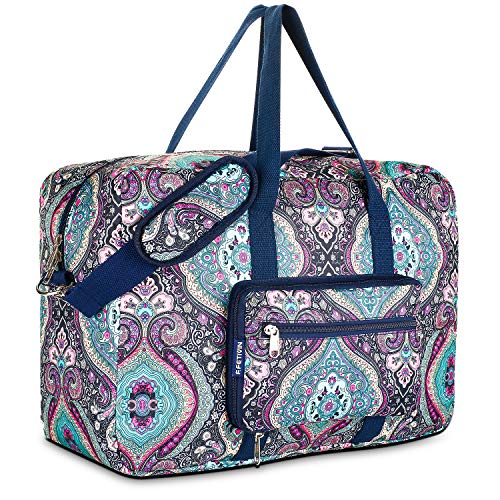 F.FETIVIN Weekender Carry On Bag Travel Duffle Medium Overnight Bag for Women(Green Floral) - color: 1-Green Floral