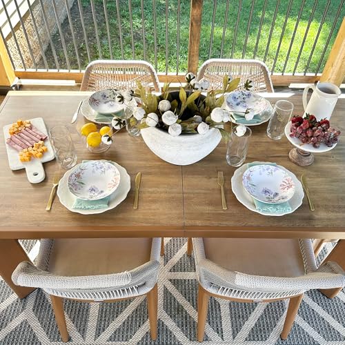 PURPLE LEAF 5 Pieces Dining Set Patio Metal Rectangular Table and Wicker Rattan Chairs for Outside Porch Garden Kitchen Modern Outdoor Furniture Sets - color: Deep Teak, size: 5 PCS, style: Rectangular