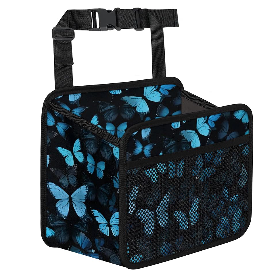 Car Backseat Organizer, PU Leather Back of Seat Cars Hanging Organizer with Pockets Leakproof Car Garbage Bag Hanging Cars Seat Storage Box Travel Accessories Foldable (Blue Butterfly) - color: Blue Butterfly