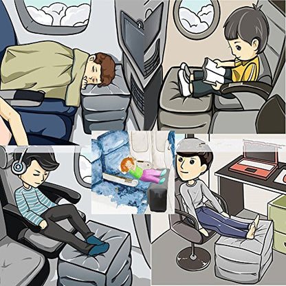 Inflatable Travel Foot & Leg Rest Pillow with Adjustable Height for Airplane, Car, Bus, Train, Office, Camping and Kids to Sleep on Long Flights, Air Pump Included - size: 1 pcs