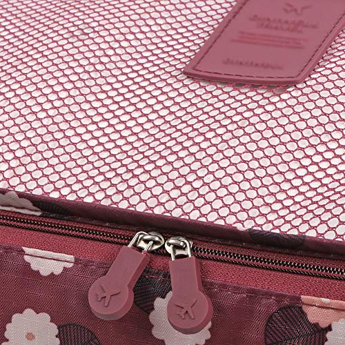 Mossio 7 Set Packing Cubes with Shoe Bag - Travel Carry On Luggage Organizer - color: Wine Flower