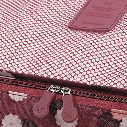 Mossio 7 Set Packing Cubes with Shoe Bag - Travel Carry On Luggage Organizer - color: Wine Flower