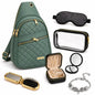 Travel Essentials Gift Set for Women – 7 Pc Travel Kit with Sling Bag, TSA Pouch, Jewelry Case & Sleep Mask - color: Spritzy Sage