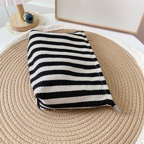 HAPPYHEIDI Large Stripe Makeup Bag Cosmetic Toiletry Travel Pouch, Purse Organizer, Canvas Lined, Black White, Large - color: Classic Black White Stripes Large