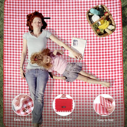 HX&OD Outdoor Picnic Blanket 80"X80" Picnic Mat Extra Large Camping Blanket Beach Blanket Foldable Waterproof Sand Mat Hiking Travel Family Concerts(Red) - color: Red, size: 80”x 80”
