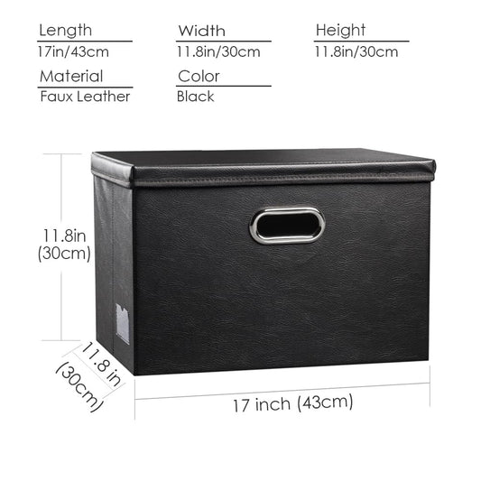PRANDOM Large Collapsible Storage Bin with Lid [1-Pack] Leather Fabric Foldable Storage Box Organizer Containes Basket Cube with Cover for Home Bedroom Closet Office Nursery Black (17.7x11.8x11.8) - color: Black, size: Large(1-Pack)