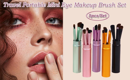 AKOAK 5 Pcs/set Travel Portable Mini Eye Makeup Brush Set Apply Eyeshadow Eyeliner Eyebrow Brush Lip Makeup Brush Set Makeup Tools (Purple) - color: Purple