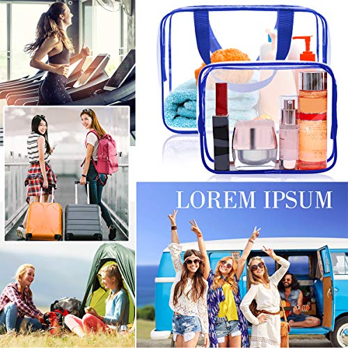 APREUTY Clear Makeup Bags, TSA Approved 6Pcs Cosmetic Makeup Bag Set Clear PVC with Zipper Handle Portable Travel Luggage Pouch Airport Airline Vacation (Blue) - color: Blue-6PCS(Large+Medium+Small)