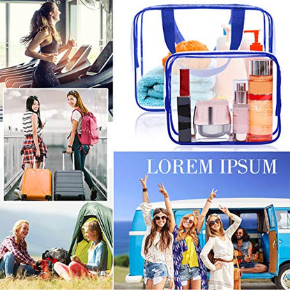 APREUTY Clear Makeup Bags, TSA Approved 6Pcs Cosmetic Makeup Bag Set Clear PVC with Zipper Handle Portable Travel Luggage Pouch Airport Airline Vacation (Blue) - color: Blue-6PCS(Large+Medium+Small)