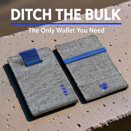 RFID Minimalist Slim Wallet for Men and Women, Holds Up to 12 Cards, Cash, Key Thin and Lightweight Credit Card Holder (Grey Canvas – Azure Edition) - color: Grey Canvas – Azure Edition