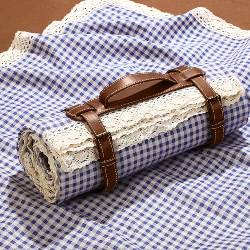 VitalCozy Waterproof Picnic Blankets 59 x 78in Outdoor Blanket Foldable 2 in 1 Double Layer Sandproof Beach Mat with Carry Strap for Camping Lawn Park Beach Grass(Blue White) - color: Blue White
