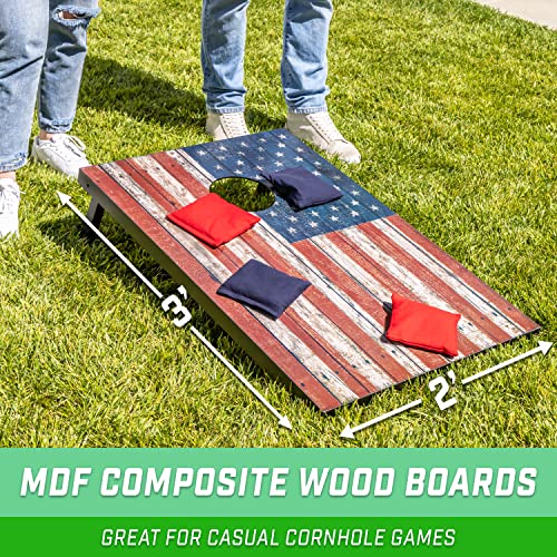 GoSports Portable Cornhole Sets, 8 Styles – Choose 4 x 2 ft or 3 x 2 ft - Boards Include 8 Bean Bags, Travel Case, and Game Rules - style: 3 x 2 ft American Flag
