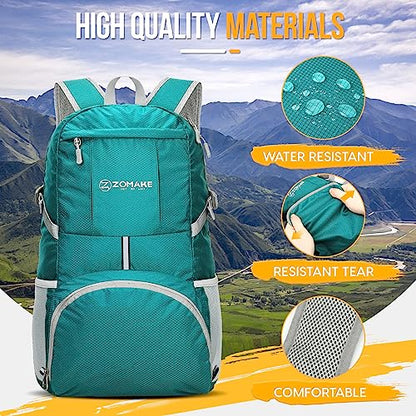 ZOMAKE Lightweight Packable Backpack 35L, Light Foldable Backpacks Water Resistant Collapsible Hiking Bag, Compact Folding Day Pack for Travel Camping(Lake Green) - color: Lake Green