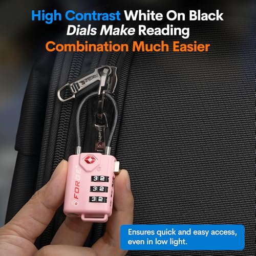 Forge TSA Approved Cable Luggage Locks, 2 Pink Locks, Re-settable Combination with Alloy Body - color: Pink 2 Locks