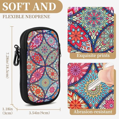 QIUTIMIY Sunglasses Soft Case Zipper Double Eyeglass Case with 2 Compartments 1 Belt Clip - color: Mandala