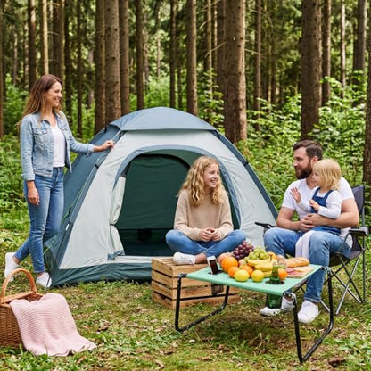 Portable Beach Table Foldable Camping Picnic Table with Cup Holder and Phone Pockets Lightweight Stable for Tailgate Travel Fishing Hiking and Outdoor Adventures(Green,Solid Pattern) - color: Green