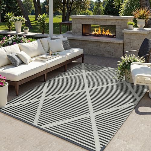 Lahome 6x9 Outdoor Plastic Straw Rug, Plastic Straw Reversible Camping Rug for Tent, Large Weatherproof Outside Carpet for Rv Beach Backyard Balcony Deck, Grey 6'x9' - color: Light Grey, size: 6' x 9' (Rectangular)