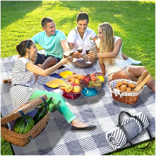 Extra Large Picnic Blankets 80x80 Portable Oversized Waterproof Sandproof Outdoor Beach Blanket Camping Grass Mat Giant Overlanding Car Rv Essential Glamping Accessories Yard Rug Family Dad Day Gift - color: Grey