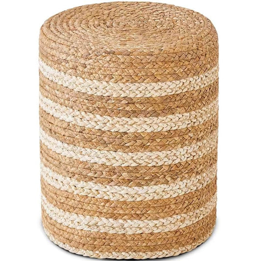 Wimarsbon Ottoman Natural Seagrass Foot Rest Stool Hand Weave Round Foot Stool Pouf Boho Vanity Stools with Non-Skid Mat for Living Room Bedroom Hallway - color: Mix White-1
